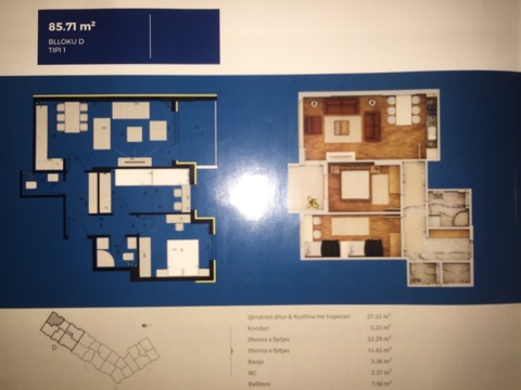Shitet banesa 3 dhomëshe 85.71m2 kati 6 në lagjen Prishtina e re 